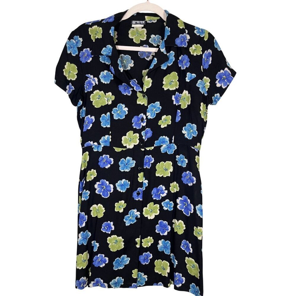 Vintage Floral Dress M Blue Retro Classic Chic 70s Preppy Casual Mod Feminine